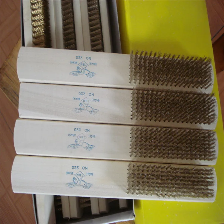 wood handle brass wire brush with wooden handle