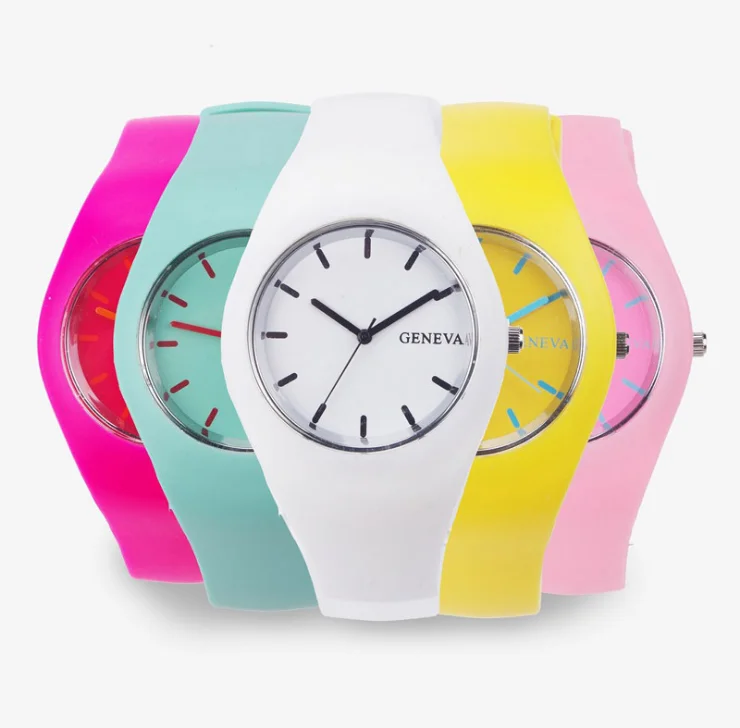 China Factory Ladies Quartz Select Fashion Custom Made Cheap Silicone Rubber Colorful Geneva Watch