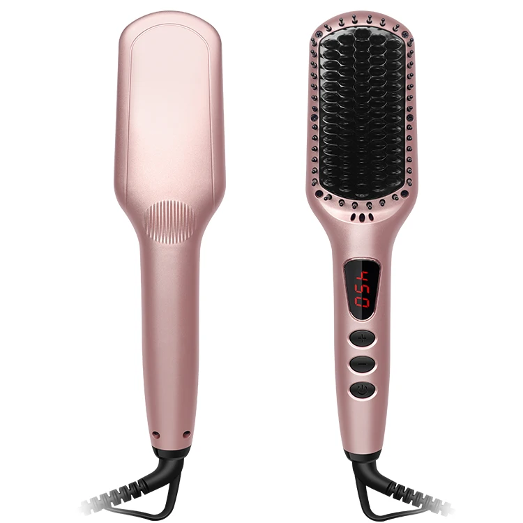 Hair Straightener Brush LCD Display Ceramic Straight Brush Fast Heating Electric Straightening Comb Brush For Thick Hair