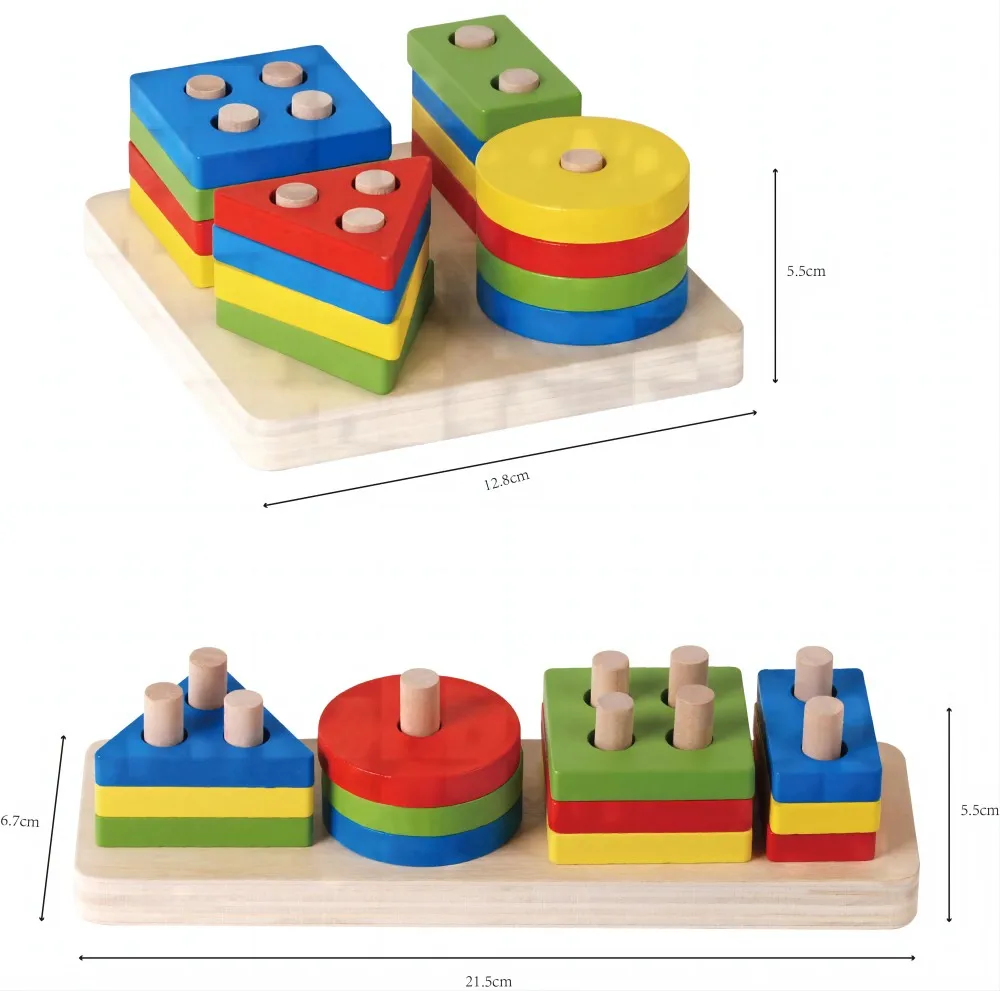 Wooden Stacking Sorting Toys for Baby and Toddlers Geometric Stacking Building Blocks Toys