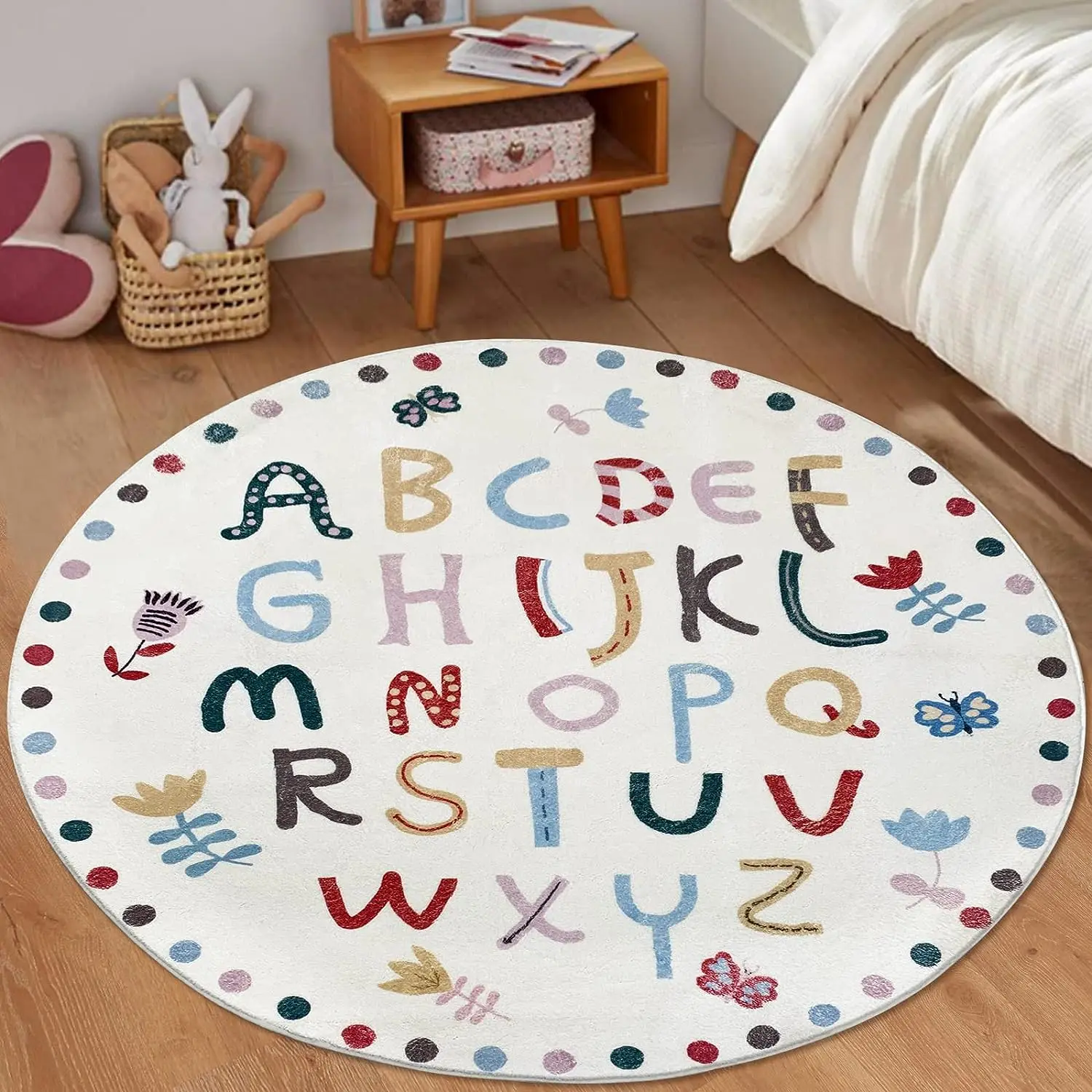 Kid Rugs Animal Play Rug Large Round Lion Play Mat Soft Alphabet Educational Area Rug Nonslip Circle Baby Crawling Mat for Boys
