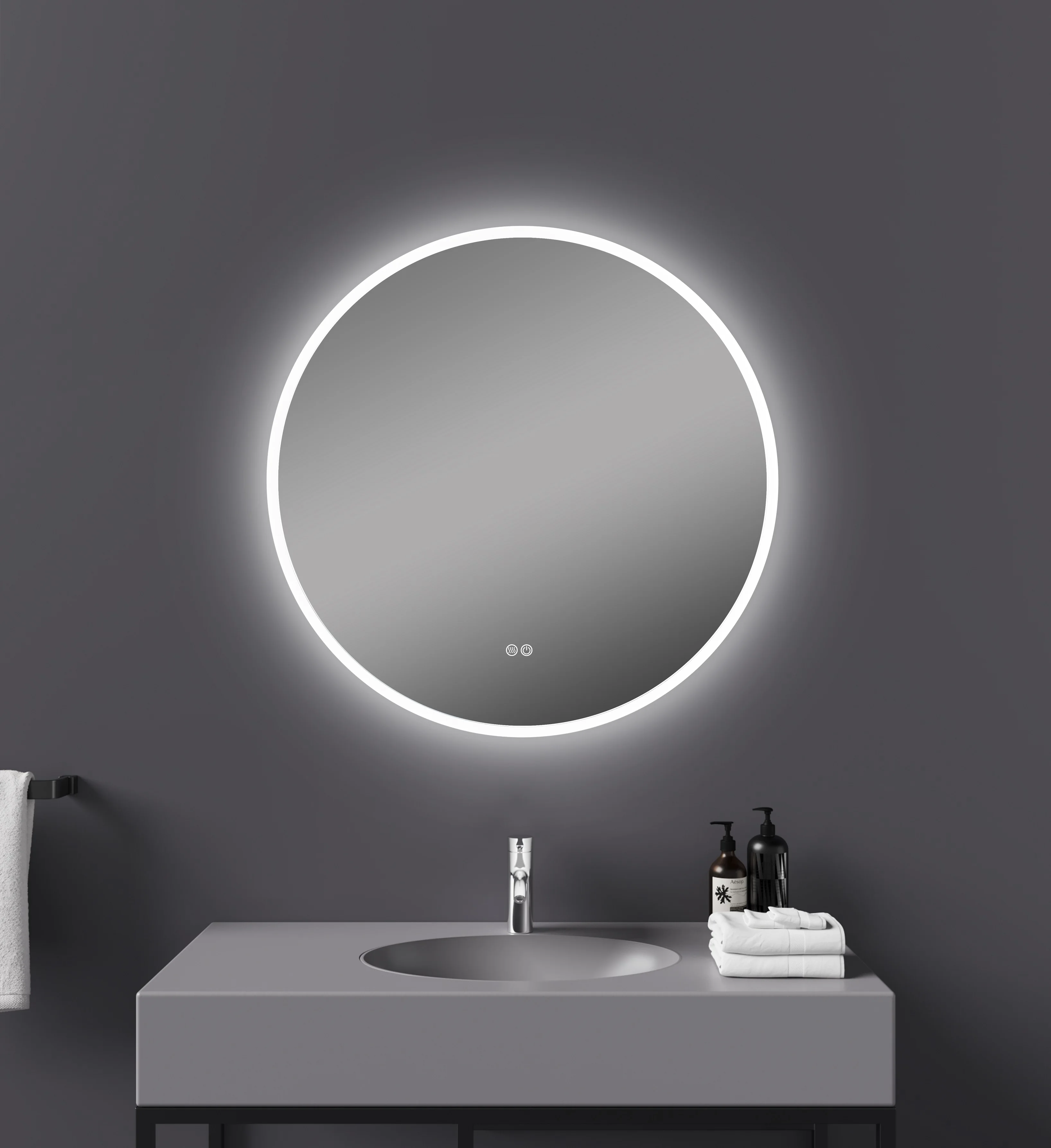Modern LED Backlit Smart Mirror acrylic frame mirror with Anti-Fog Touch Control round Mirror Light for Bathrooms Hotels Salons
