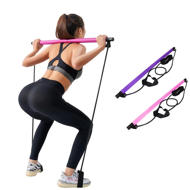 Exercise Rubber Bar Pull Rope Resistance Band, Portable Pilates Bar
