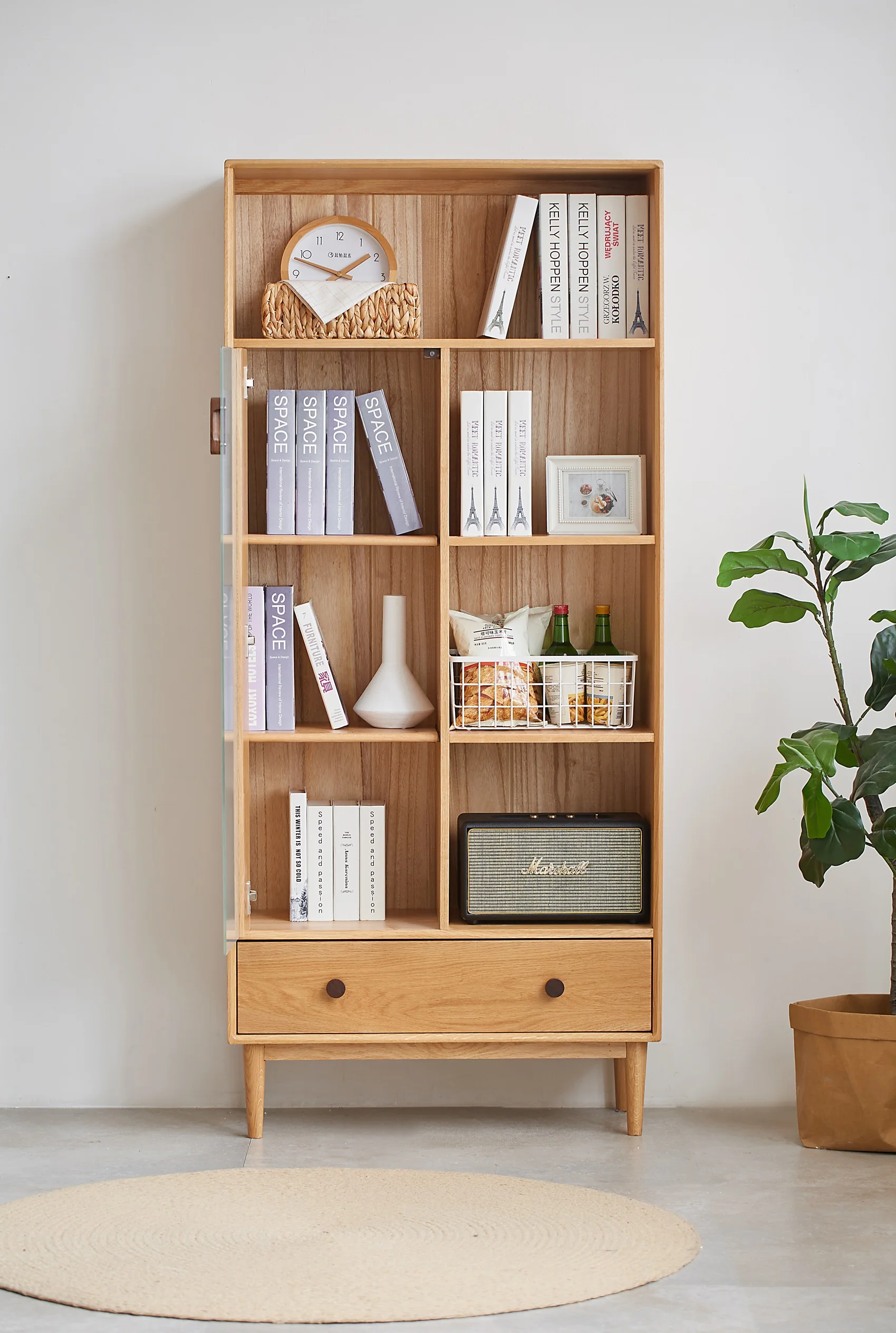 H7171 top selling 4 tiers bookshelf storage solid oak wood bookshelf modern