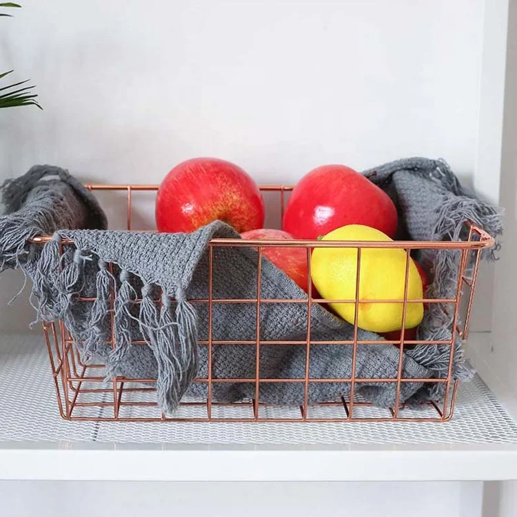 Decoration Metal Wire Home Goods Storage Baskets Rose Gold Iron Wire Fruit Basket