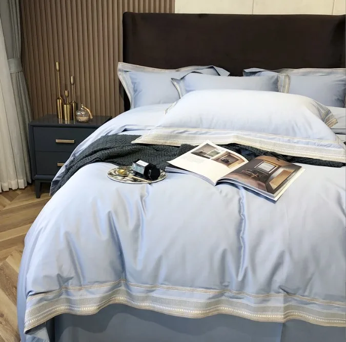 Luxury Hotel 100% Cotton Fabric Bedding Set Custom Color Duvet Cover Bedsheet Pillowcase
