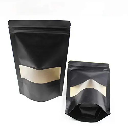 New Products Resealable Grip Seal Zip Lock Zipper Frosted Windows Black Pouch Stand Up Bag With Notch For Storing Any Product