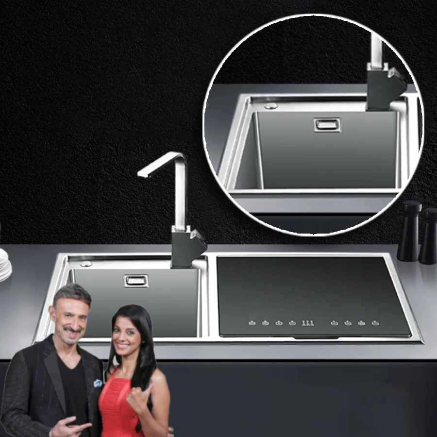 KAHNOS New Technology Single Nano Black Hidden Digital Smart Kitchen Sink Handmade Undermount Dishwasher Compatibility