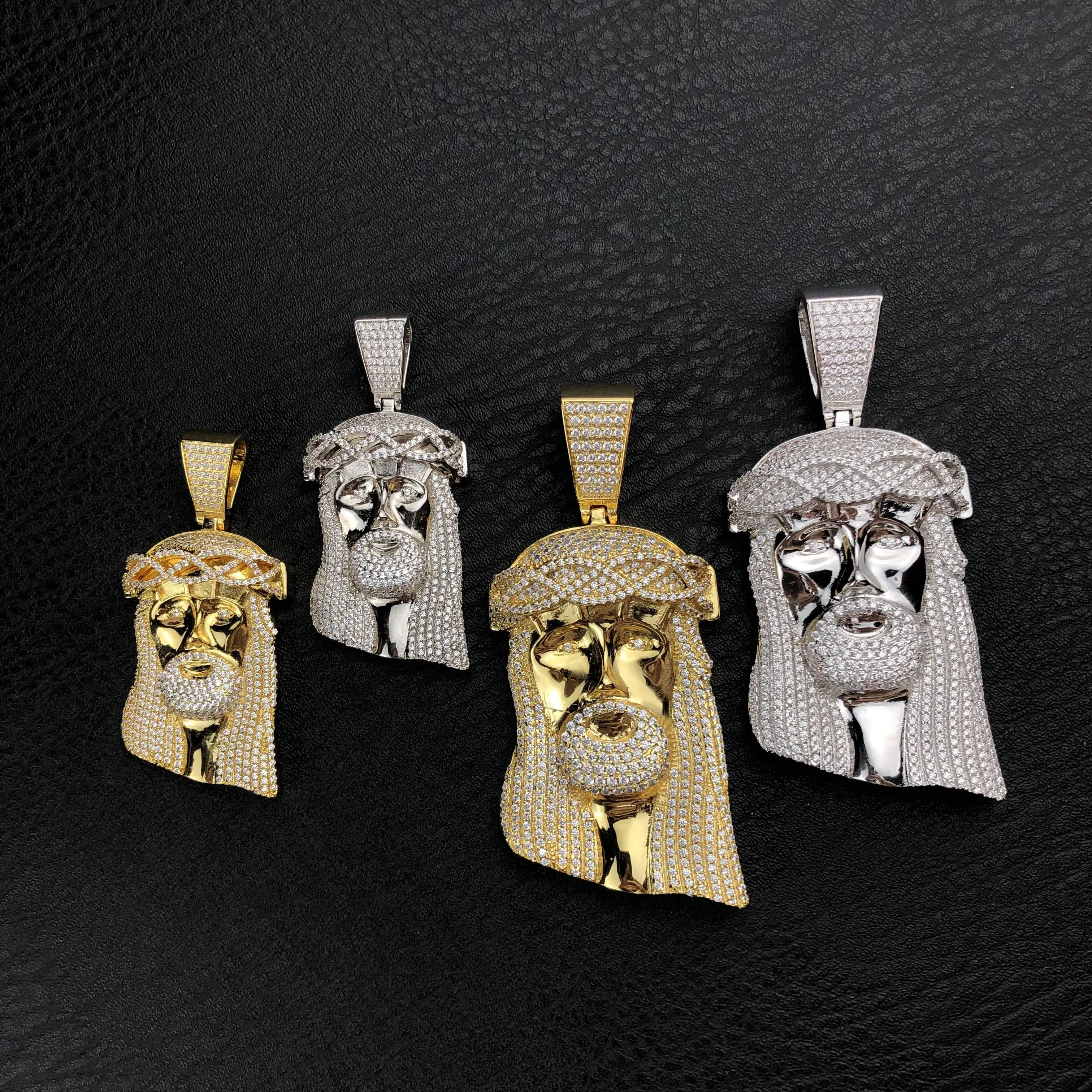 Vintage avatar pendant full of zircon, tall pendant accessory, Jesus pendant