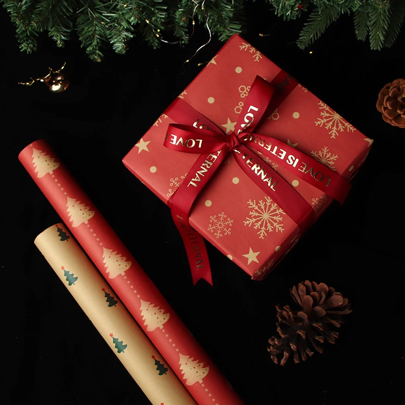 New Design Custom Vintage Christmas Decorations Print Logo Size Colored Luxury Wrapping Kraft Gift Paper Roll