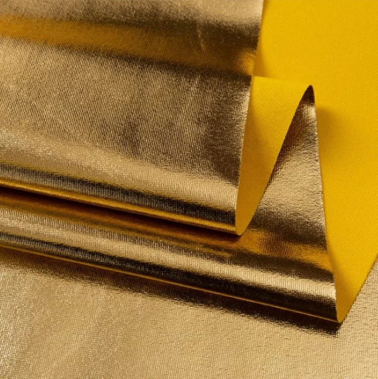 Блестящая трикотажная ткань из полиэстера и золотой фольги для танцев и плавания