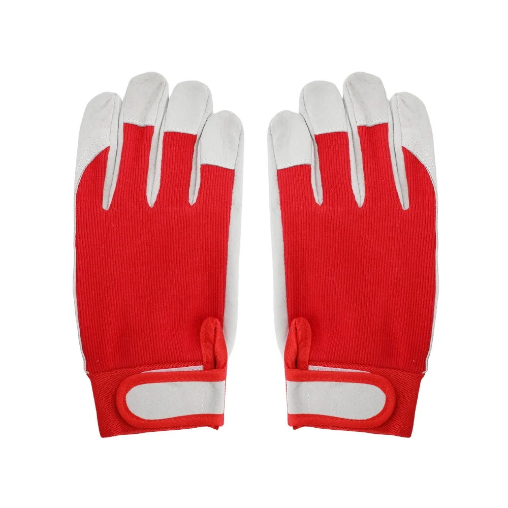 Pig Leather and Red Cotton Shell Working Woman Size large Cut Resistant Gloves for Garden