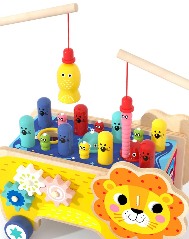 Wholesale children puzzle wooden toy lion qin ground mouse early education music percussion toy