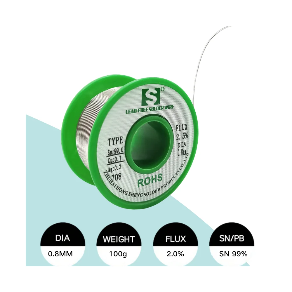Hongsheng High Quality High Purity Tin 99.3 450g 1.0mm Silver Super Lead Free Tin Solder Wire For Asahi
