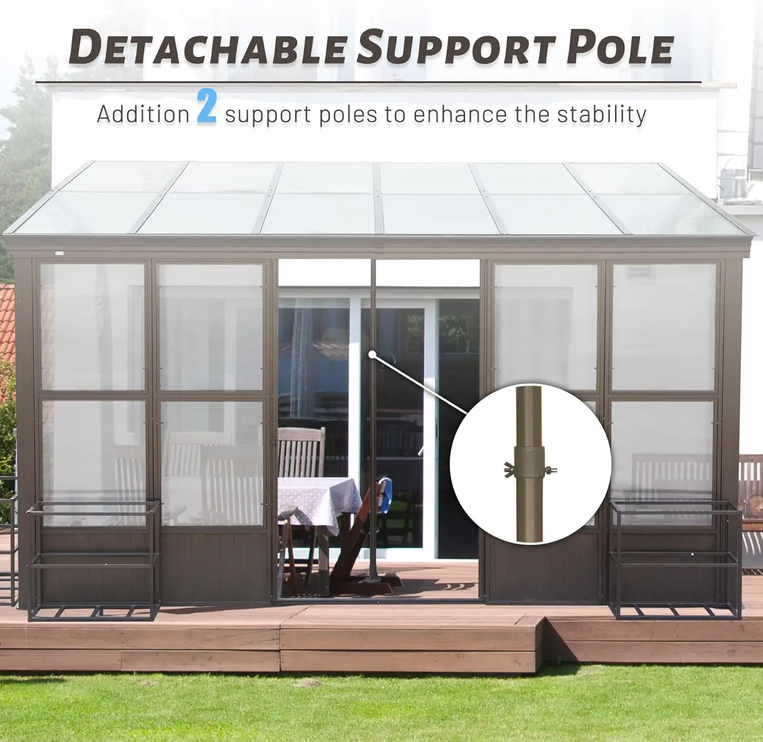 10*12FT Outdoor Permanent Wall Mounted Solarium with Detachable Polycarbonate Window Aluminum Lean to Gazebo Sun Room for Garden