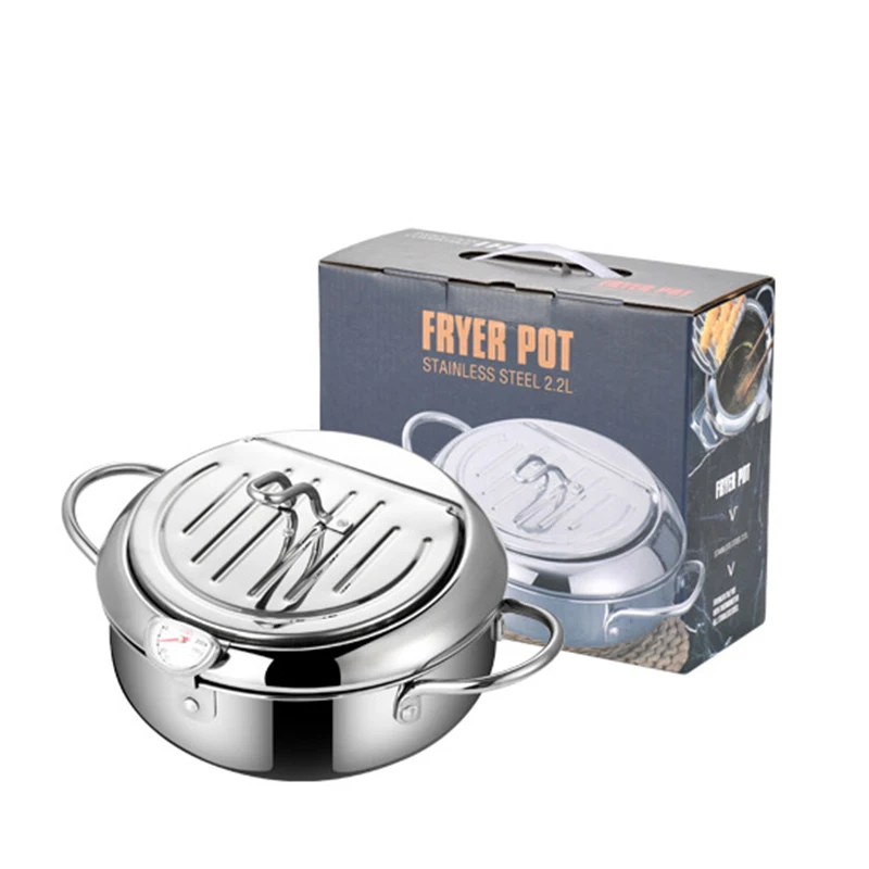 Deep Fryer Pot With Thermometer and Frying Pot with Oil Drain Shelf Frying Pan Fryer