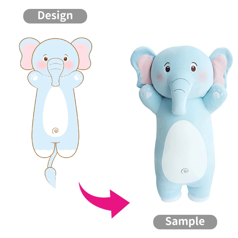 China Factory Custom Plush Big Size Animal Elephant Pillow Toys Soft Customization Stuffed Panda Sleeping Pillow for Kids Adult