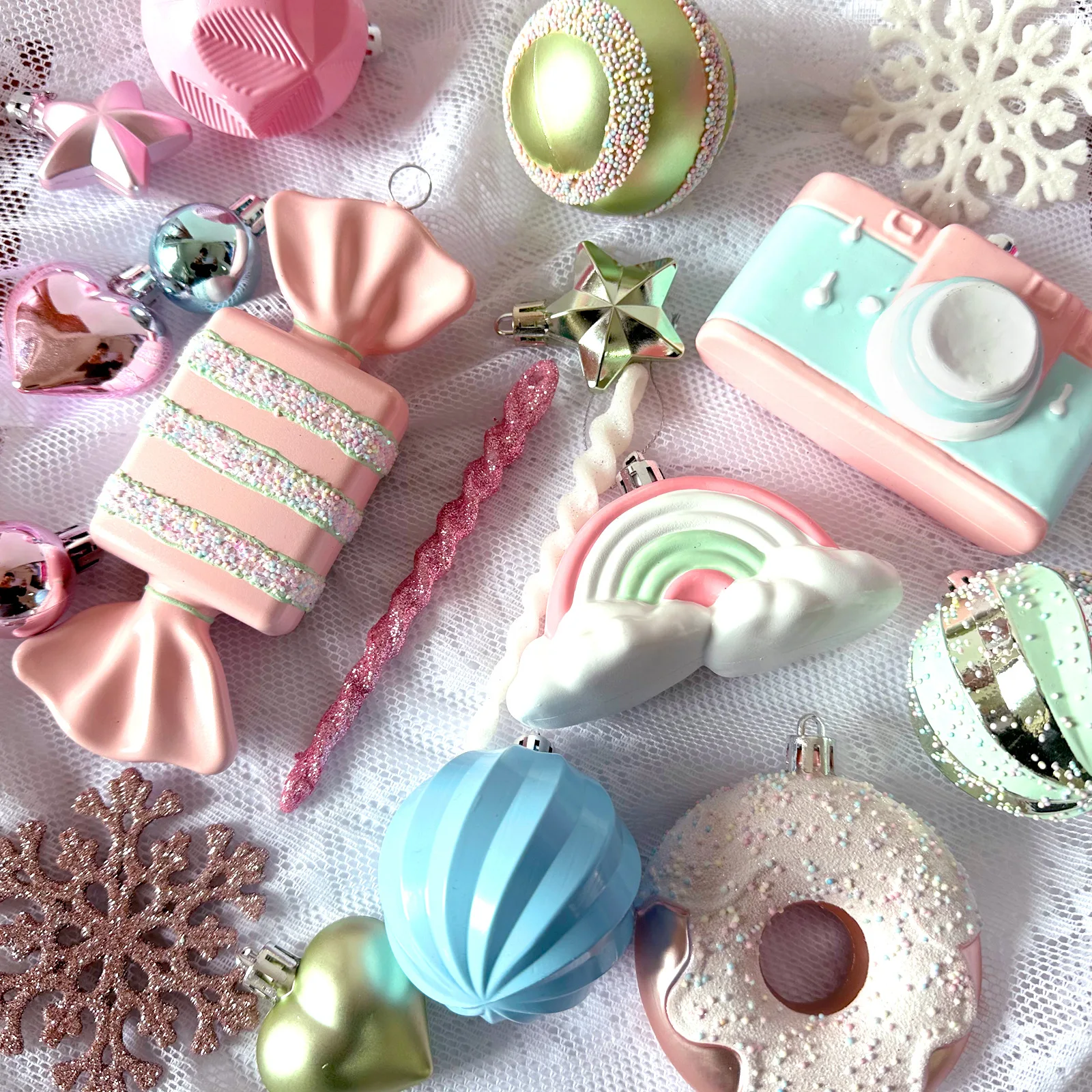58 pcs pink macaron series christmas tree hanging Ornament set christmas balls