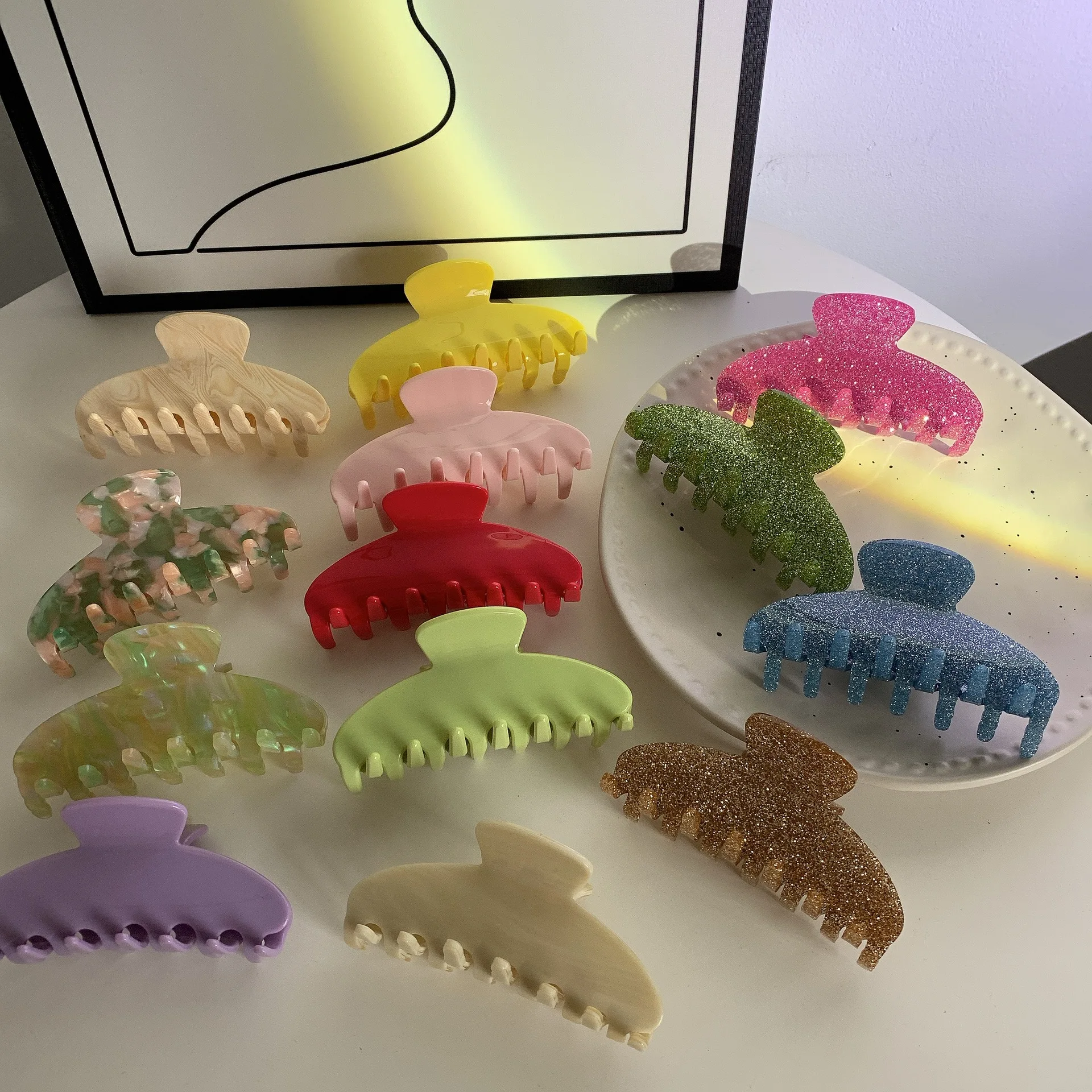 2023 hot sale solid color claw clip acetate hair clawclips big acetate hairclaw korean large plain hair claws for girls