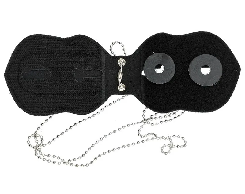 US Detective Badge Leather Holder Belt Clip Leather Necklace Ball Chain Police Badge Holder Cosplay Badge Leather Black