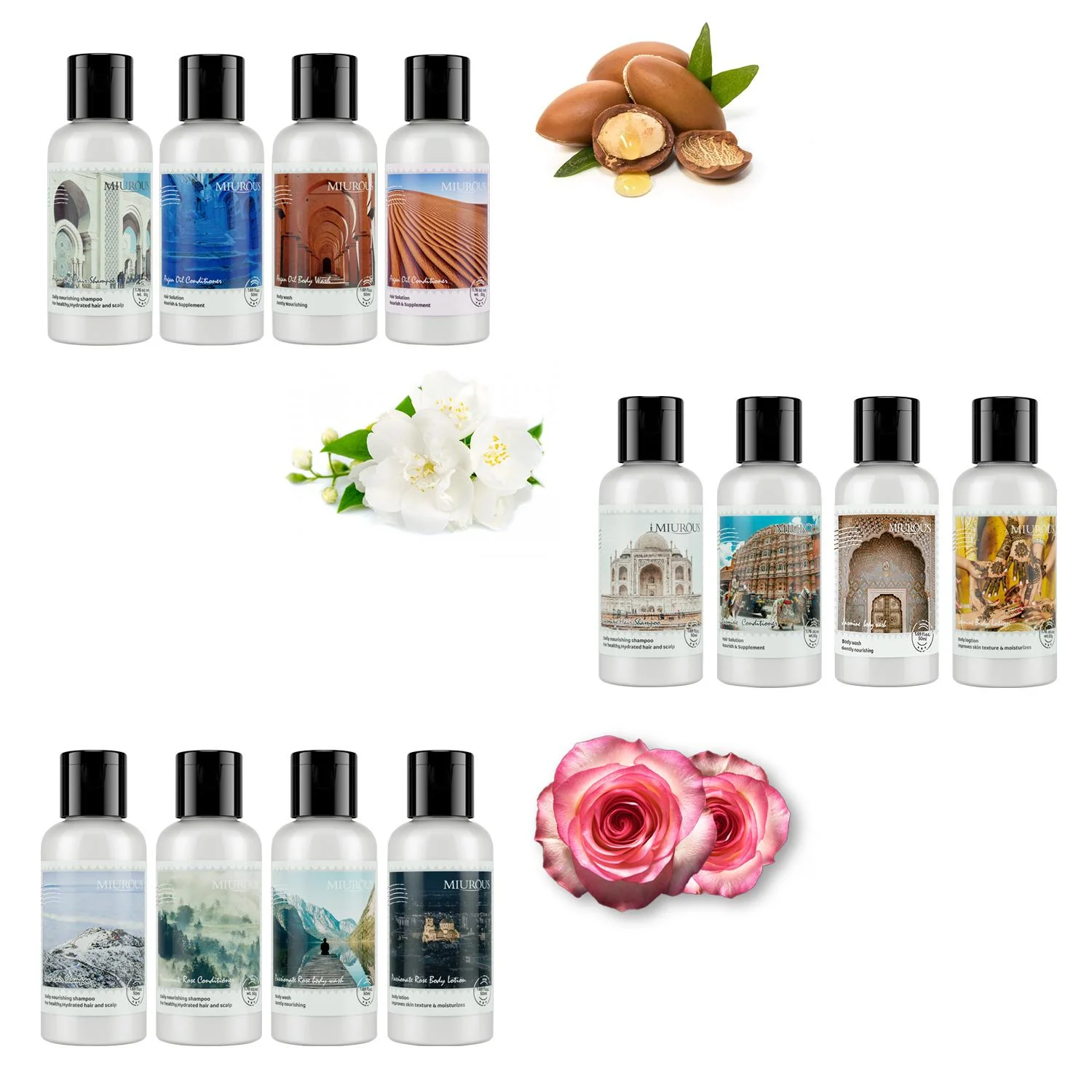 Bulk Mini Travel Size Shampoo for hotels Scrub Shower Gel Body Wash Hair Care Shampoo Conditioner