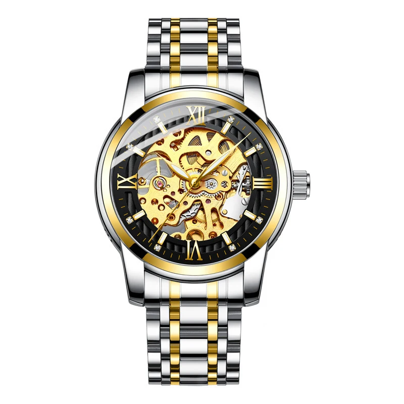 BIDEN Top Luxury Brand Mens Automatic Watches Men Stainless steel Skeleton Mechanical Wristwatch Relogio Masculino