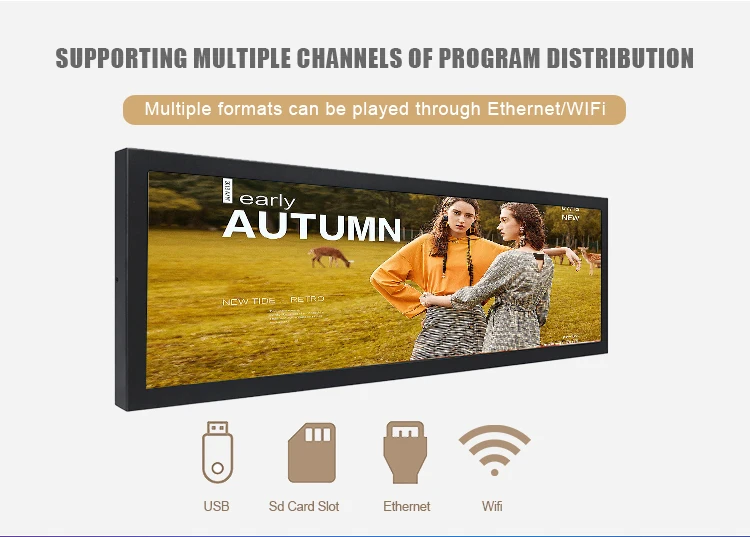 36.6 Indoor Wall Mounted Horizontal Advertising Stretched Bar Lcd Digital Signage Display For Shopping Mall with Online Android