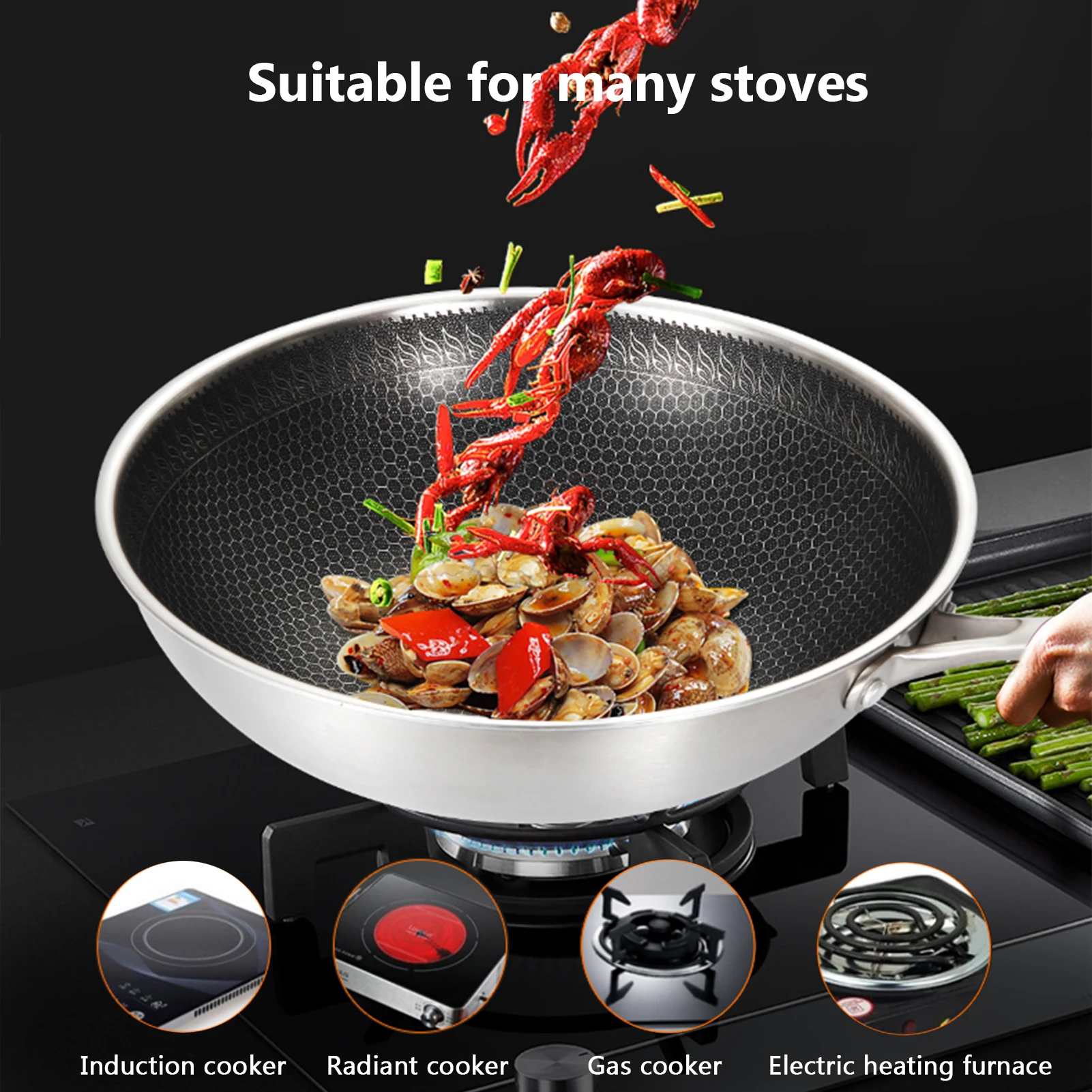 Non-stick stainless steel honeycomb frying pan