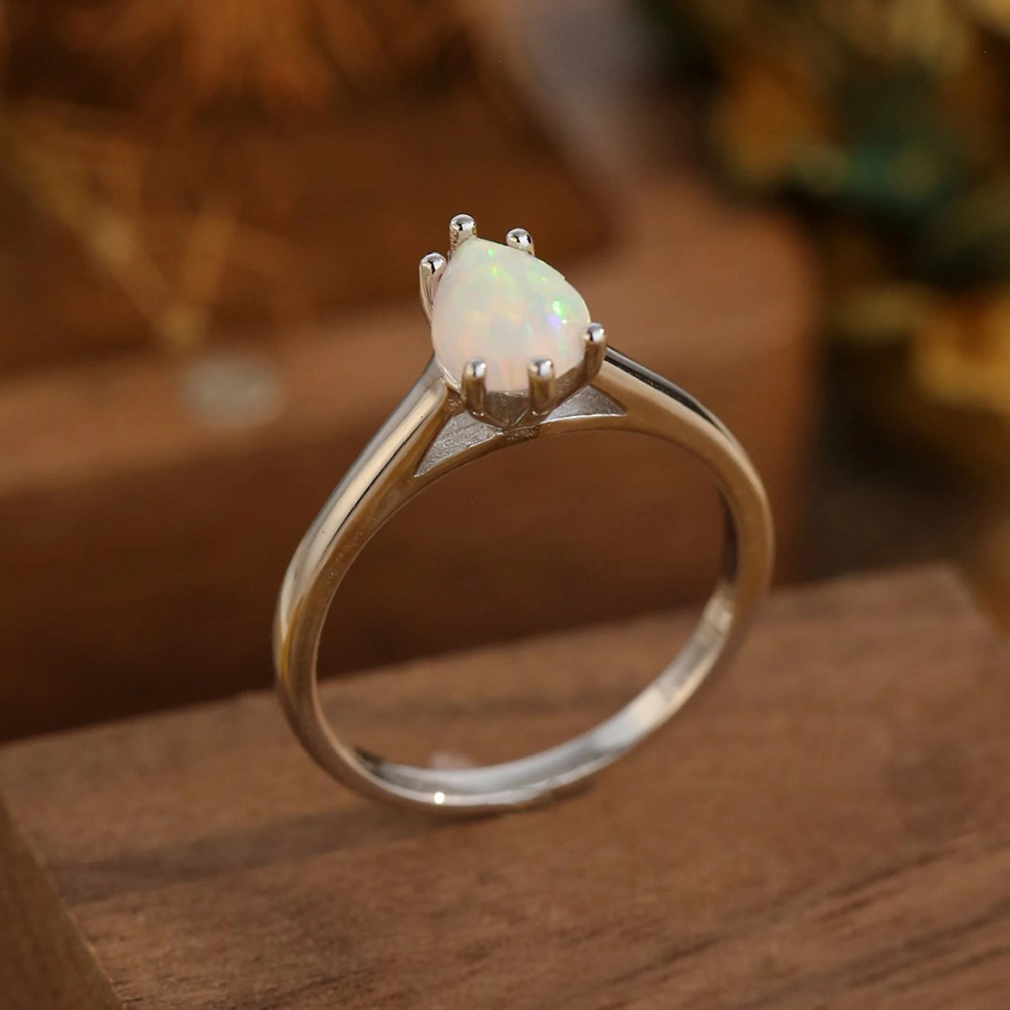 Wholesale customized women 925 sterling silver synthetic drop opal stone ring wedding engagement blue black opal ring