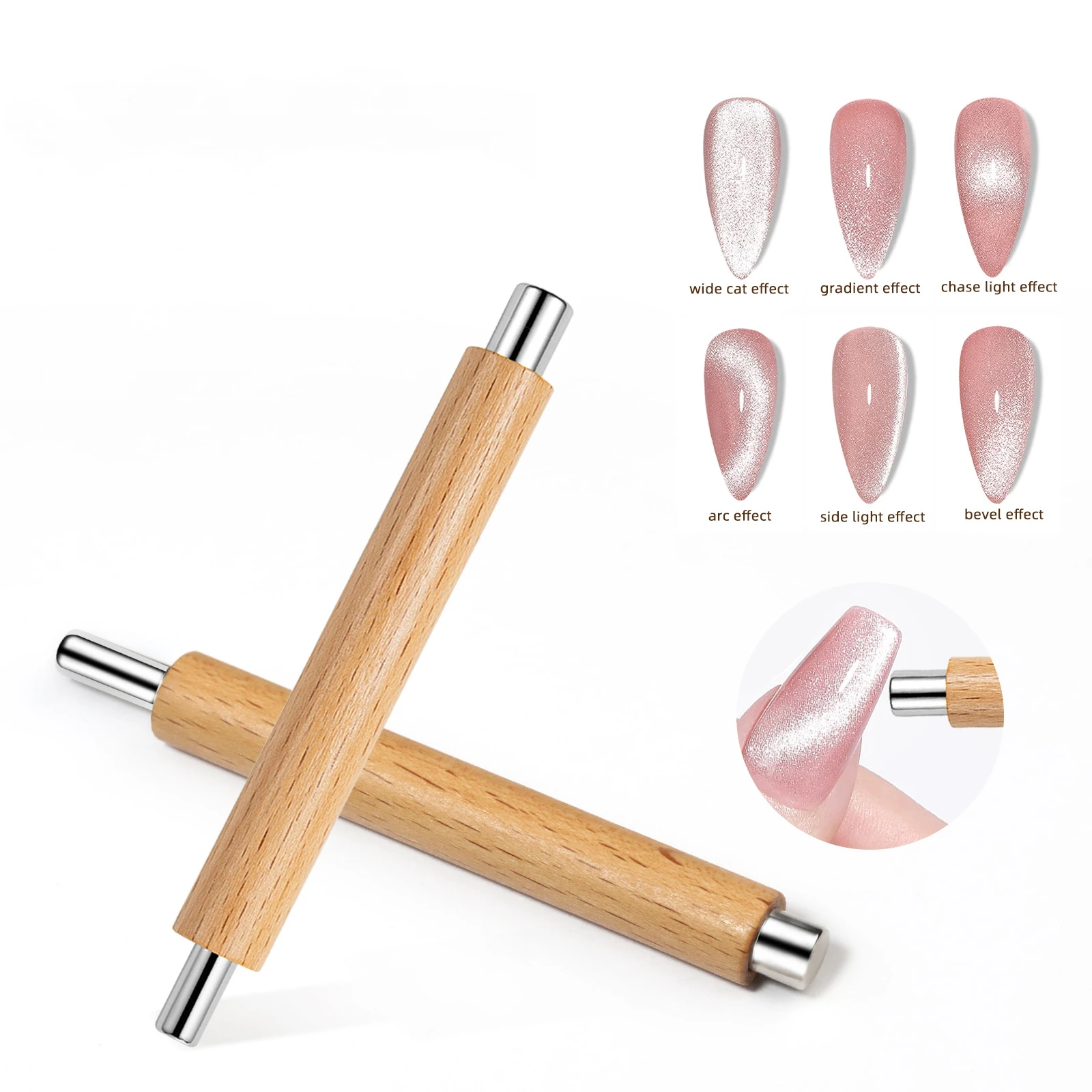 Nail magnet Small wand Wooden pole double head magnetic rod Cat eye wide light Rolling pin magnet anti-fall nail tool