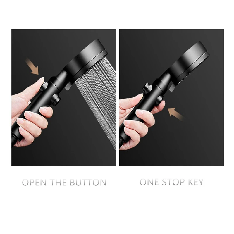 GEE-N High Pressure Rain Fall Round Water Saving Hand Shower Abs Black Shower Head With 5 Mode Function