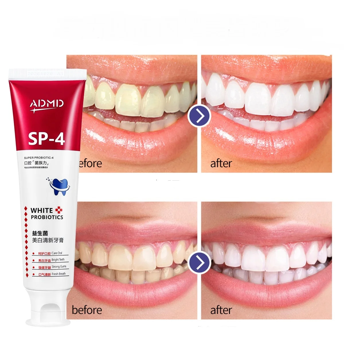 Отбеливающая зубная паста с 100g полости рта супер пробиотиков и пасты blanchissant яркий стоматологический крем перекисью отбеливанных сильный