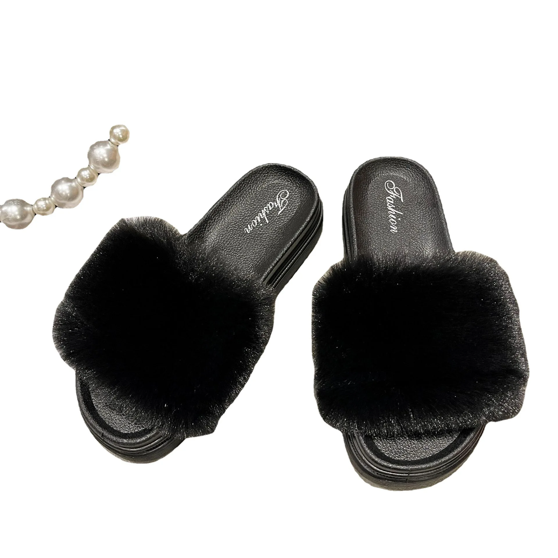 New European and American cross-border African fox fur slippers female muffin bottom fashion fur outside wear plush sandals