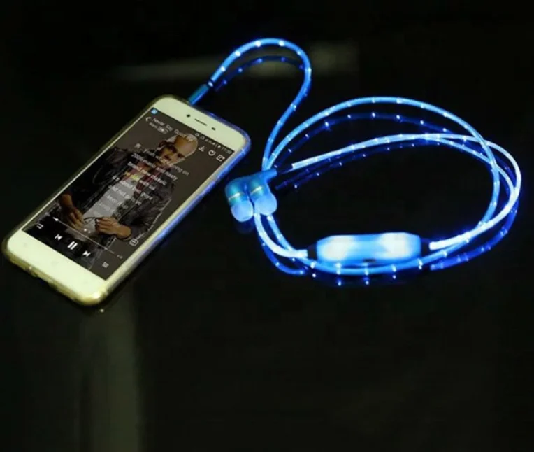 Luminous Streamer with wheat luminous headphones LED metal fashion flash wire-controlled headphones