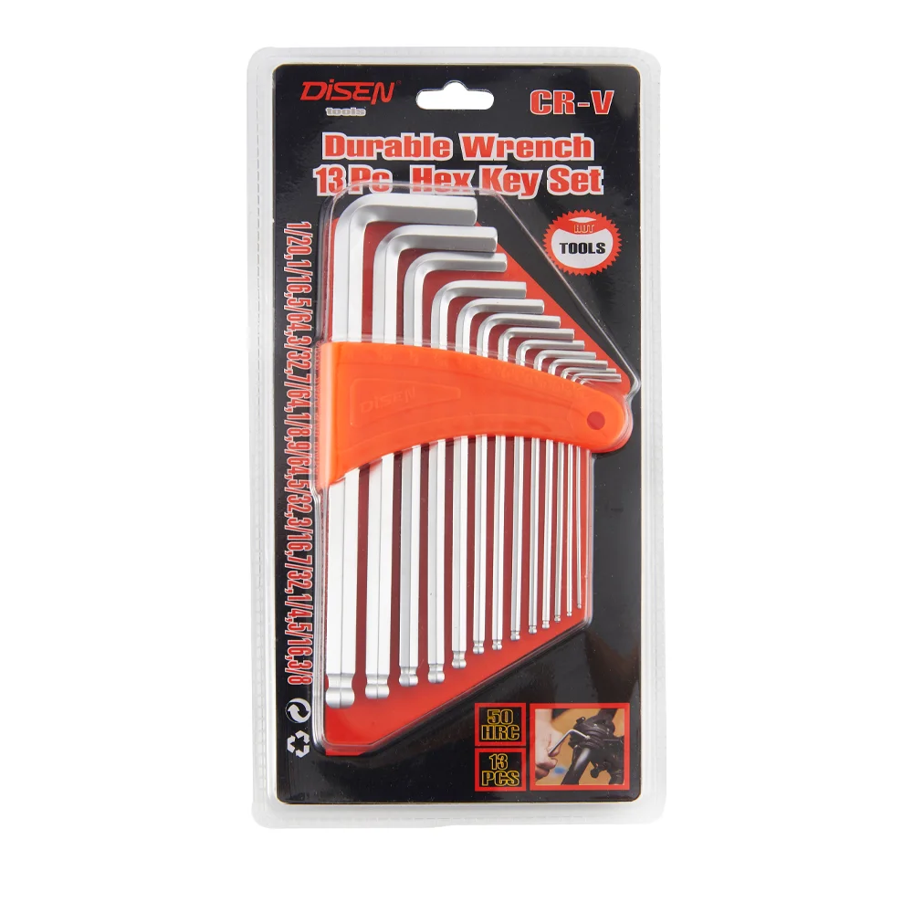 Carbon steel middle long 13pcs l type hex key wrench