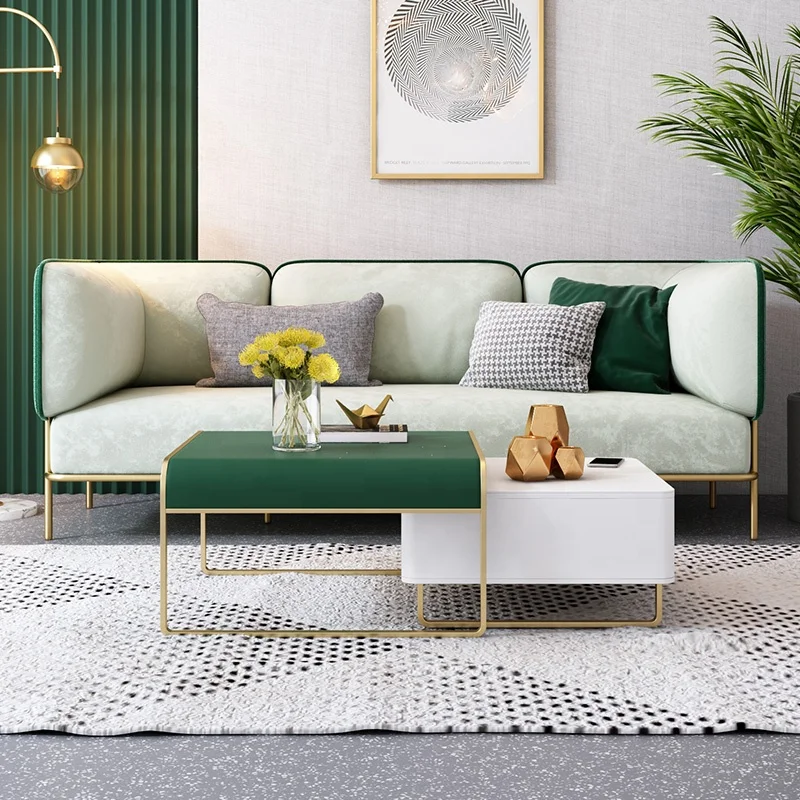 Hot Sales Modern Living Room Furniture Stainless Steel Leg Sectional Storage Square MDF Adjustable Coffee Table