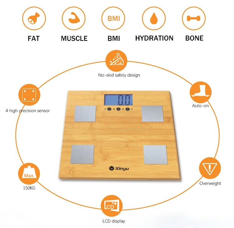 Professional Analysis Body Fat Scale Bamboo Digital Body Weight Bathroom Scale