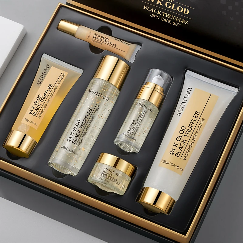 Facial Kit Skincare Product Supplier Manufacturer Aesthtany 24k Glod Black Truffles Serum Body Lotion Skin Care Set