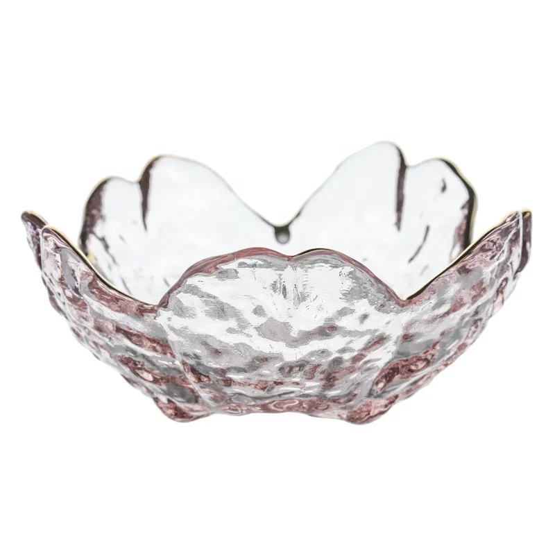 Custom Japanese Style Cherry Blossom Shape Glass Dish Bowl Creative Pink Glass  Small Bowl For Restaurant Home