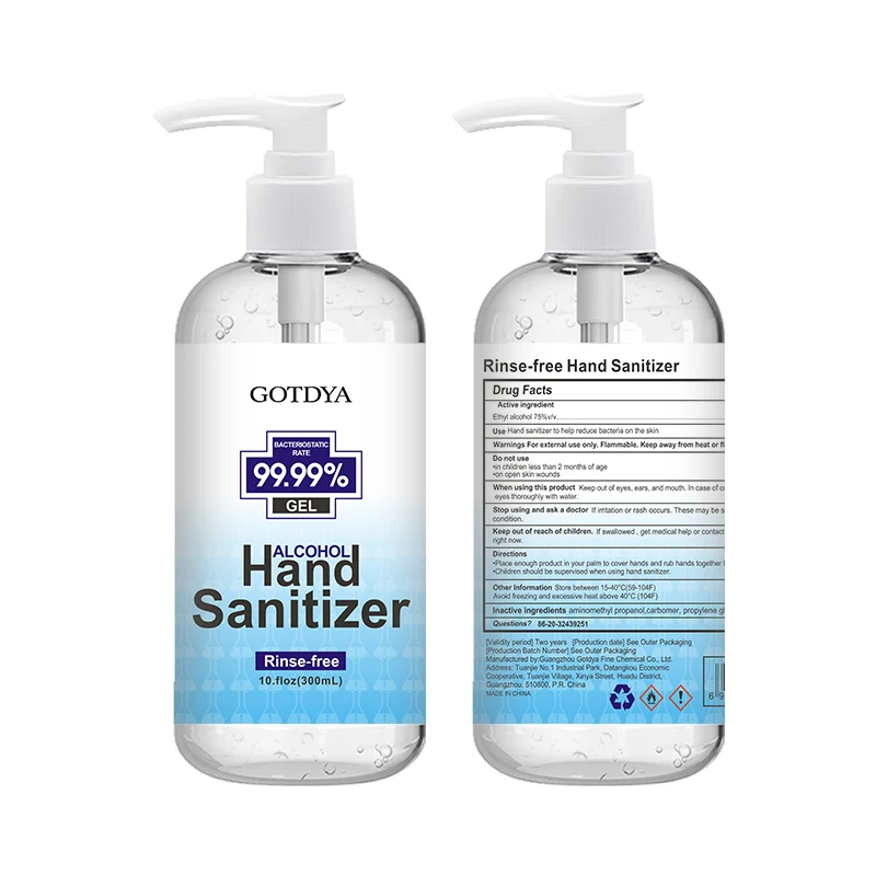 
GOTDYA oem custom 300ml 500ml liquid hand sanitiser gel antibacterial 75% alcohol gel hand sanitizer 