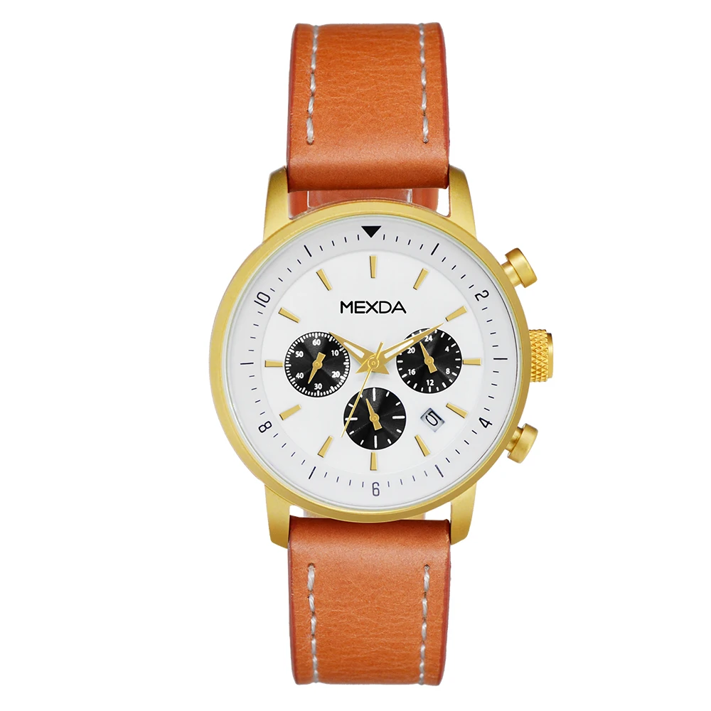 Mexda бренд оптовая продажа китайских приманок, Chrono Циферблат с рисунком в виде все стальные натуральная кожа ремешок, часы для мужчин