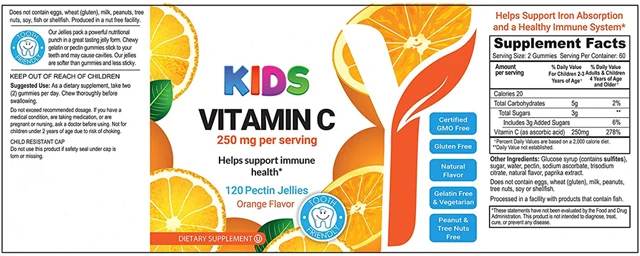Hot selling private brand wholesale price vegan orange-flavored meal 60 capsules vitamin C gummies