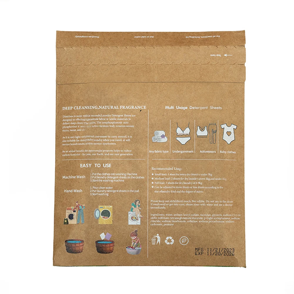 Factory Price Wholesale custom packing eco friendly Laundry Strips Tablet Laundry Laundry Detergent Sheet Strips