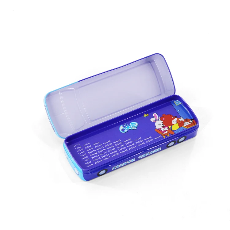 Bus shape pencil case tin box two layers pencil tin can