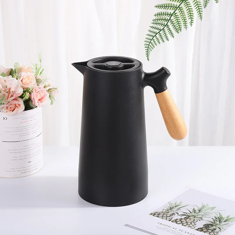 Wood handle  heat preservation thermos jug water  Plastic vacuum bottle vacuum flask 1000ml glass inner