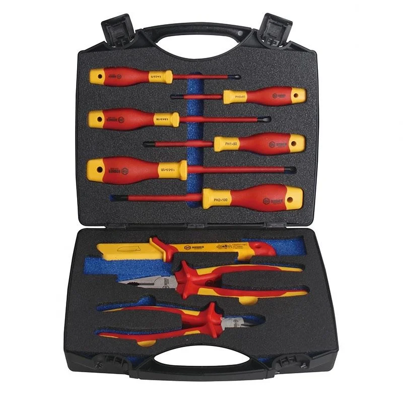 High Standard 9 Pieces Mechanical Hand Tool 1000v VDE Insulated Tool Set for Electricians