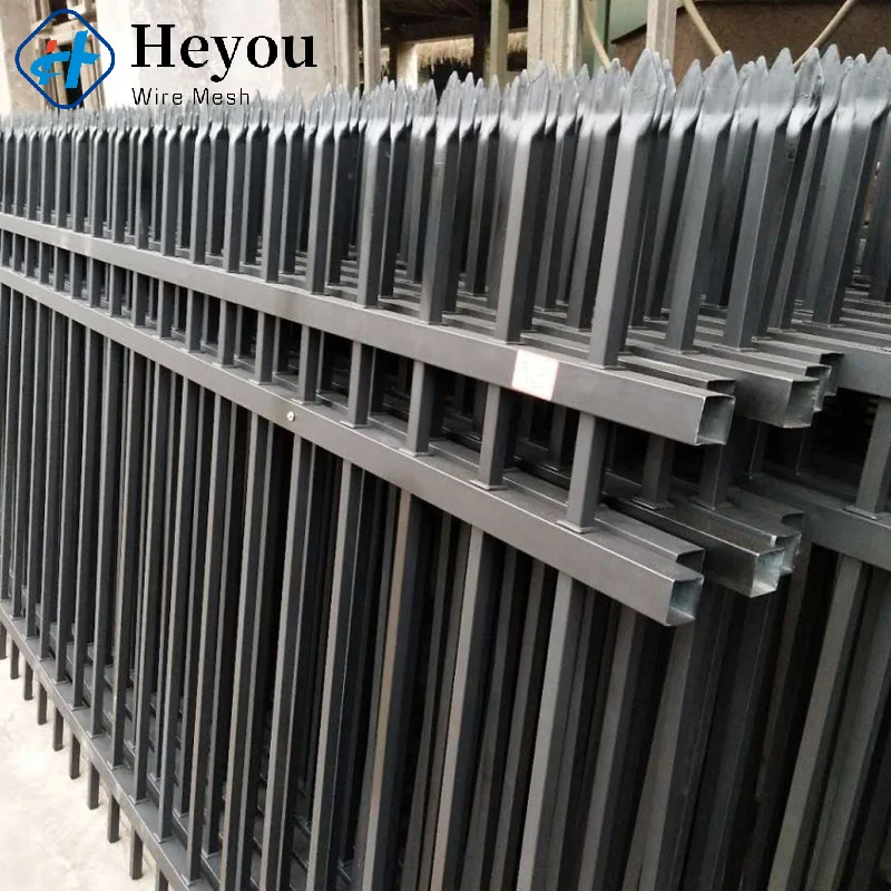 Customized Outdoor Garden Iron Picket Fence Zinc Steel Metal Fencing With Post Caps