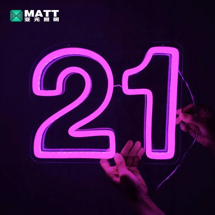 MATT 2023 factory manufacture drop shipping 32 cm number 21 birthday party activities decorations custom indoor led neon sign
