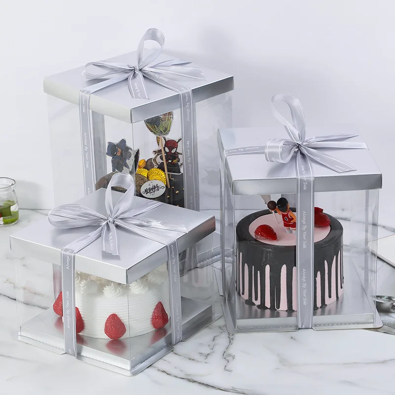 High Quality Wholesale Custom Size Christmas Birthday Gift Clear Square White Surprise Cake Box