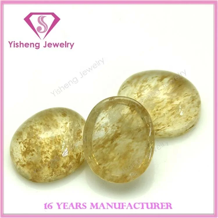 High Quality Flat Back Cut Rutilated Quartz Glass Stone Lab Created Oval Cabochon Green Red Silver Gemstone Jewelry Making